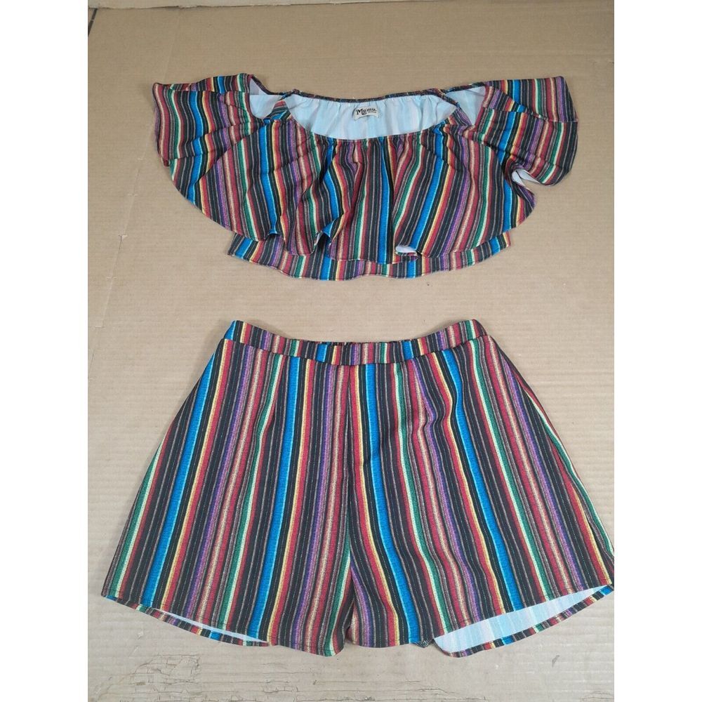 Show‎ Me Your MuMu Nica Ruffle Top Multicolor Stripes / W Shorts Set Sz M
